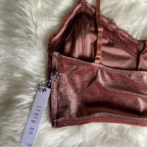 Story On Mauve Sleeveless Corset Velvet & Lace Bralette Cami Top Women’s M NWT - Picture 6 of 12